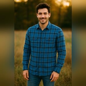 American Eagle Blue Plaid Button Down Shirt Men’s XL